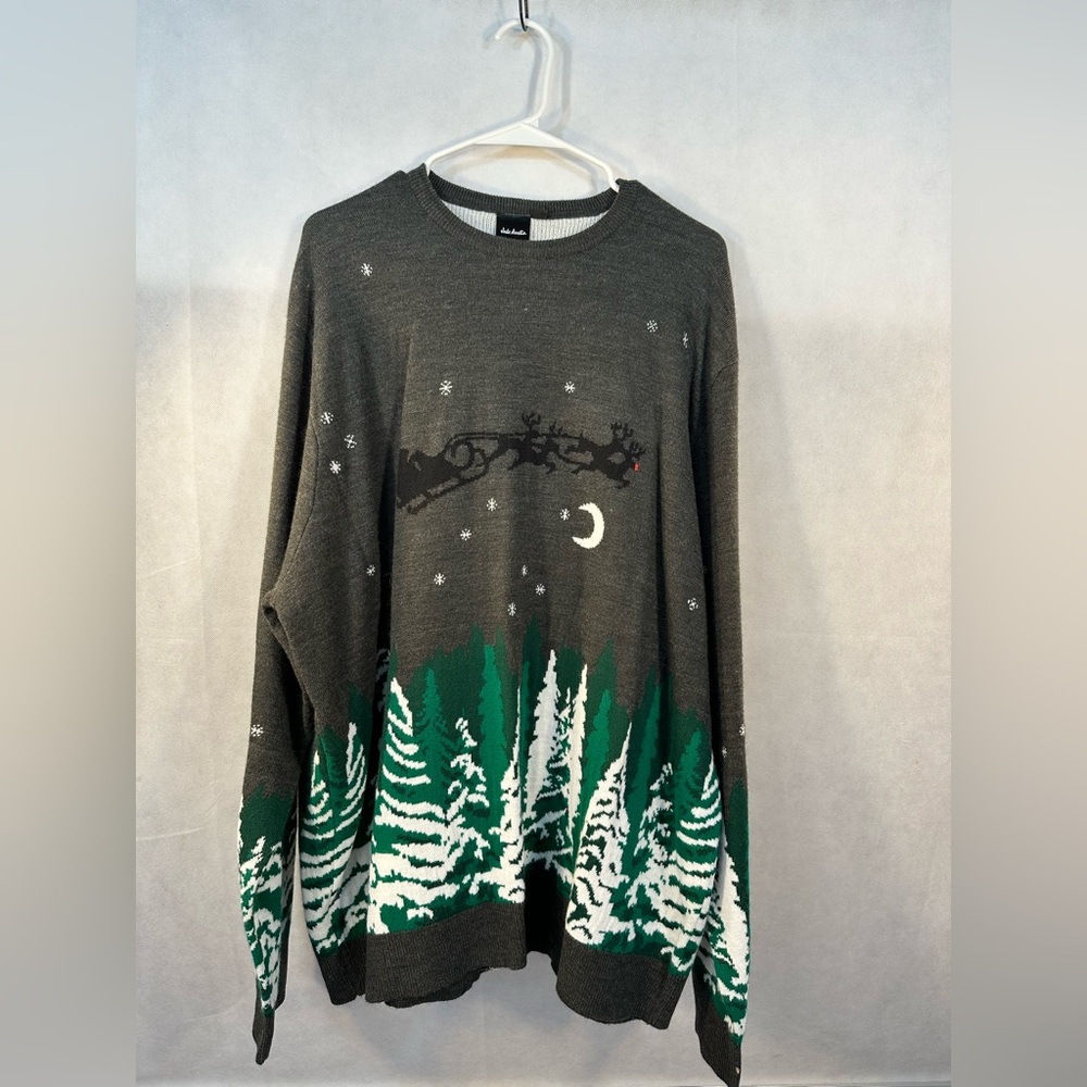 Jake Austin Christmas Forest & Sleigh Design Crew Neck Sweater Size XL